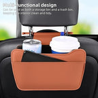 Car Leather Trash Can for Headrest, Hanging Garbage Bin, Waterproof Foldable Stroage Organizer for Car, Multipurpose Interior Accessories for SUV Truck RV Camping(Orange Seat headrest)