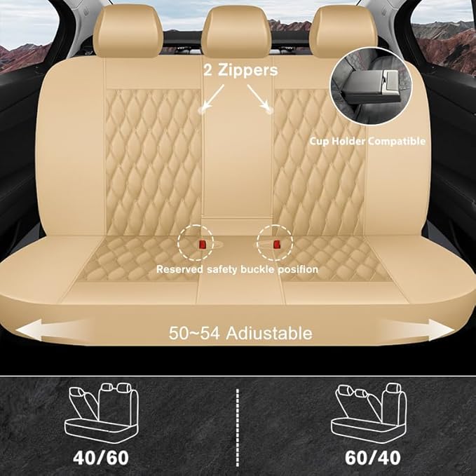 CAROMOP Faux Leather Car Seat Covers Full Set,Luxury and Comfortable Covers for Cars,Split Bench Compatible Car Interior Cove