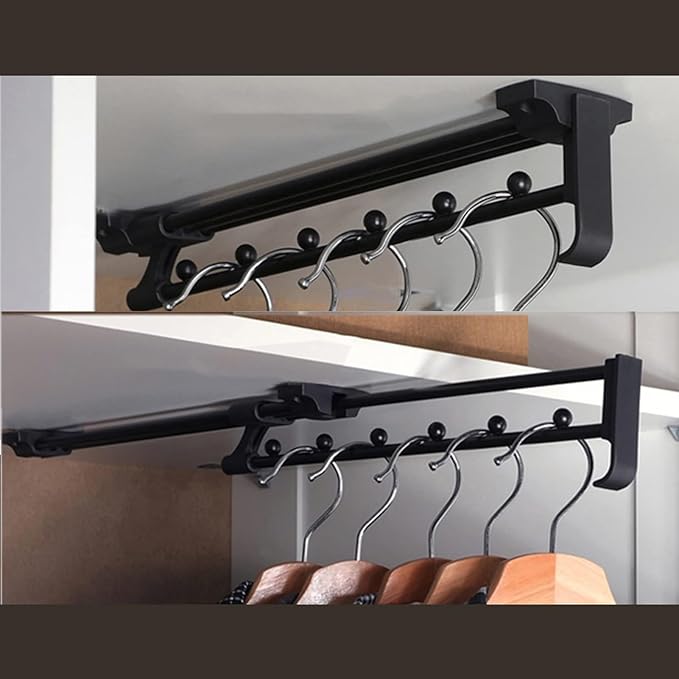 Extendable Pull Out Closet Rod - Wardrobe Pull-Out Trousers Rack, Top-Mounted Retractable Wardrobe Clothes Rail, Extendable W