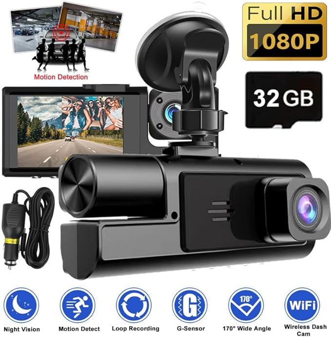 WiFi 1080P Dual Dash Camera for Car Front and Inside Dashcam Car Security Video Recorder,170°Wide Angle Vehicle Cam,WDR,G-Sen