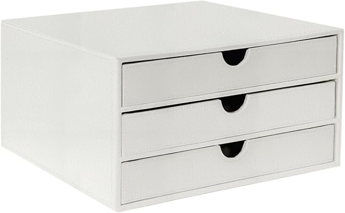 UnionBasic Document Organizer, 3-Drawer File Cabinet Document Storage Box, Office Desktop Filing Organizer, Croco White