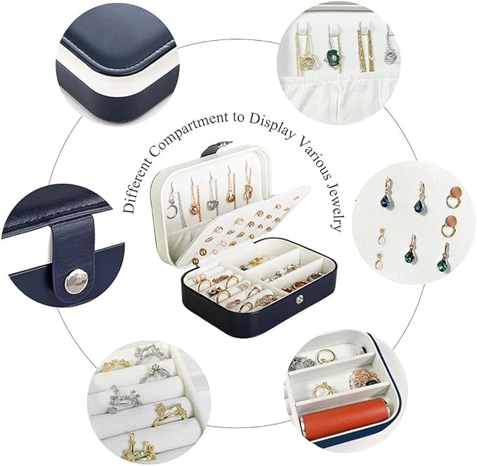 Hatori Travel Jewelry Box, PU Leather Small Jewelry Organizer for Women Girls, Portable Mini Travel Case Display Storage Hold