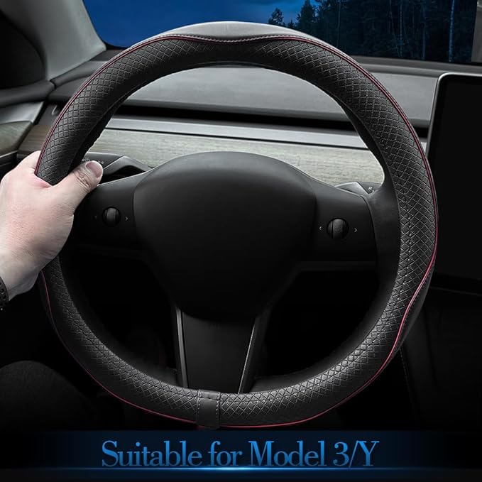 LKWLIKEI Nappa Leather Ultra-Thin Steering Wheel Cover, for Tesla Model 3/Y Steering Wheel Cover, Non-Slip Design and Interio