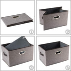 PRANDOM Larger Collapsible Storage Bins for Closet [5-pack] Decorative Linen Fabric Storage Baskets Cubes with Leather/Metal 