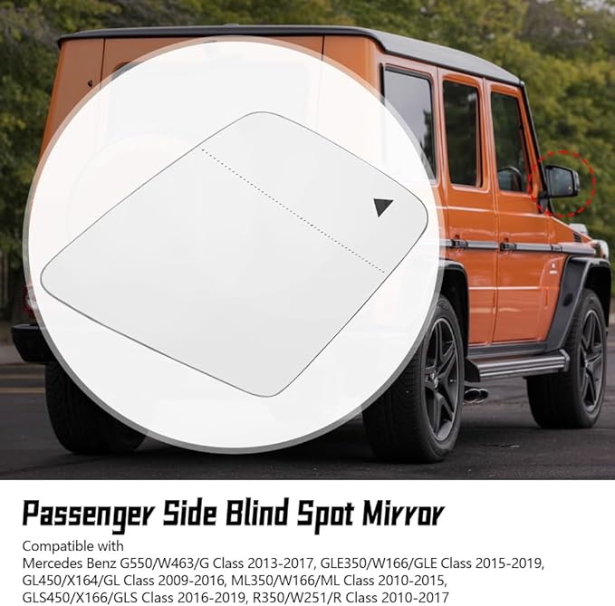 Passenger Side Heated Mirror Glass Fit for Mercedes Benz G550 W463 GLE350 W166 GLE GL450 X164 ML350 W166 GLS450 X166 GLS Class 2010-2019, with Blind Spot