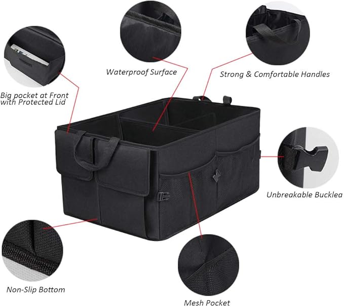 JiatuA Car Trunk Backseat Organizer for SUV, 8 Pocket Waterproof, Dust-proof, Sturdy Foldable Cargo Net Storage for More Trunk