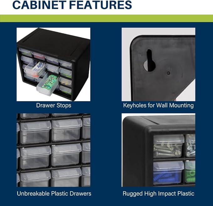 Akro-Mils 16-Drawer Plastic Drawer Storage Cabinet for Garage Organization, Beads, Makeup Organizer, Building Bricks Storage,