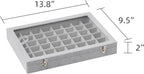 Frebeauty 48 Grid Jewelry Tray,Adjustable Earring Holder Organizer with Glass Lid,Velvet Drawer Jewelry Organizer for Rings,S