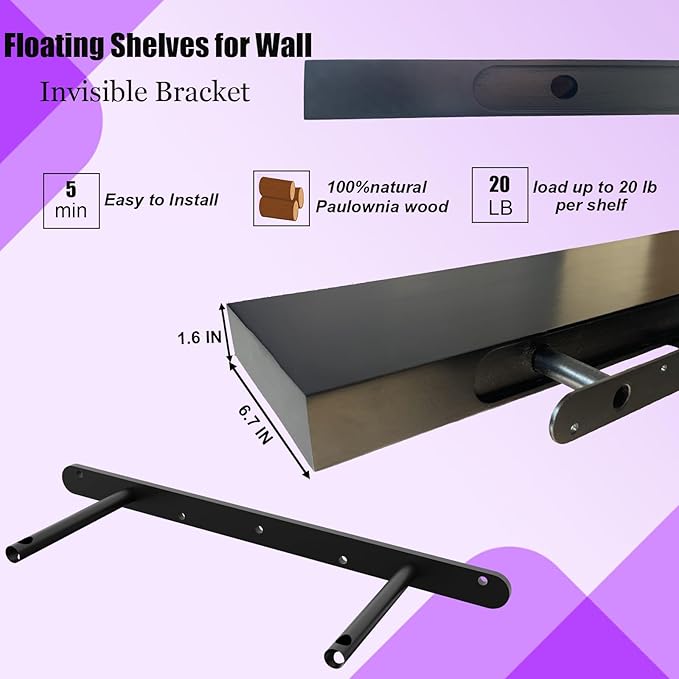 IAE Floating Wall Shelves 16 inch,Bathroom Shelving Wall Mounted,Invisible Shelf Floating Kitchen Shelves,Wooden Wall Shelf w