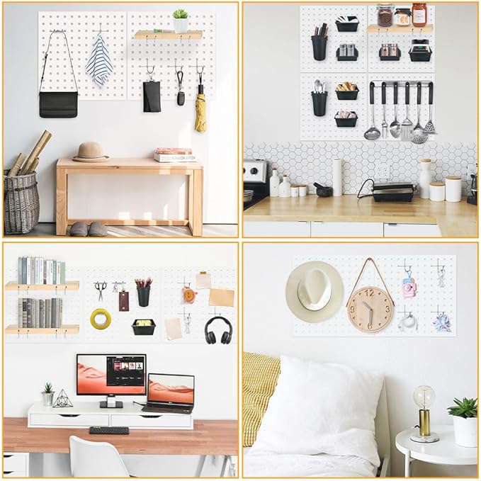4Pcs Pegboard, Metal Peg Board, Pegboard Wall Organizer Panels Accessories, Mount Display Peg Board Kits for Walls Garage Cra
