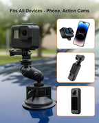 Universal Magnetic and Suction Cup Phone Holder, Adjustable Car Camera Mount for Dashboard Windshield Window, Compatible with Smartphones GoPro DJI OSMO Insta360 Cameras