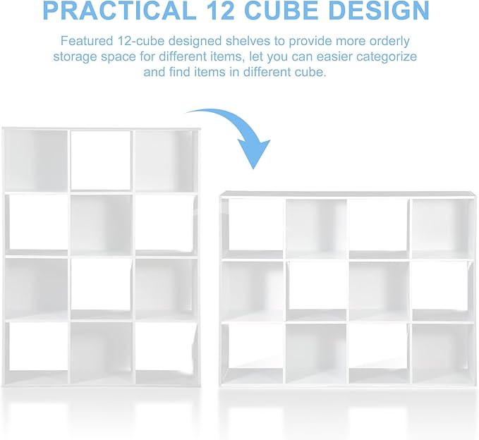 SUPER DEAL 12-Compartment Open Shelf Bookcase, 47 inch Wide Cube Storage Cabinet Wood Cubical Bookshelves Display Unit with 6