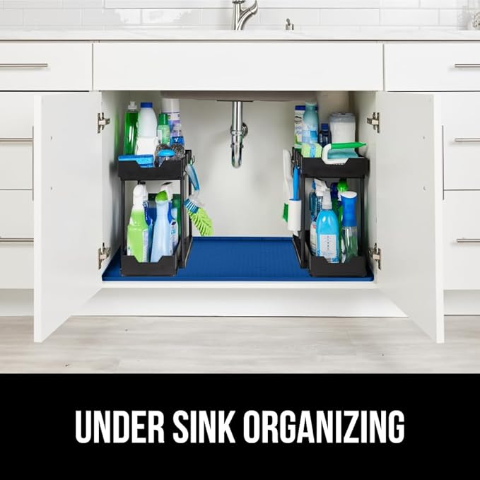 GORILLA GRIP Waterproof Silicone Under Sink Mat with Raised Lip for Kitchen and Bathroom, Cabinet Shelf Liner Stay in Place M