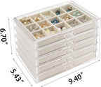 Watpot Acrylic Jewelry Box with 5 Drawers, Clear Earring Storage Organizer Display Case for Women Girls, Beige