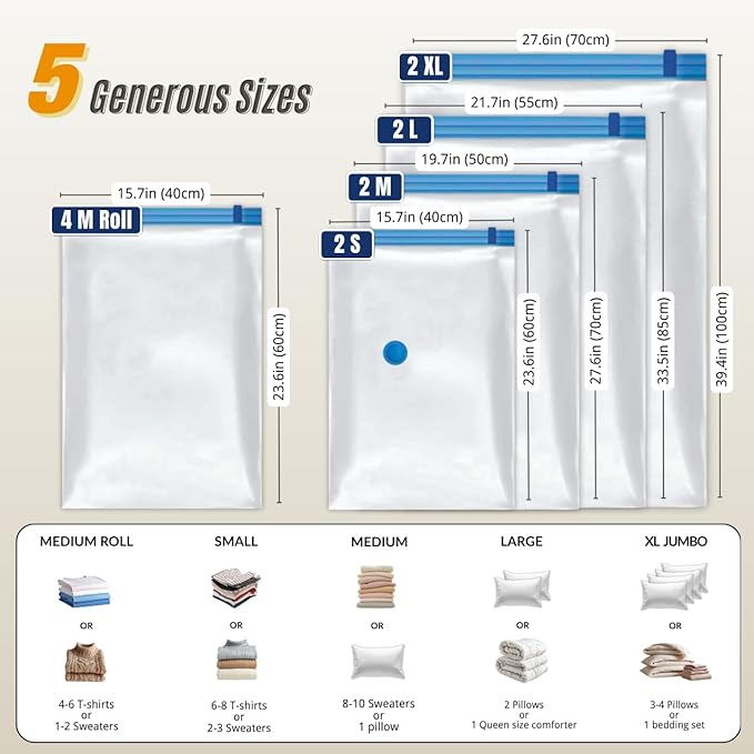 12 Pack Vacuum Storage Bags with Hand Pump, Compression Space Saver for Comforter, Bedding, Blanket Storage, Vacuum Seal Bags