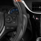 BDK Dark Wood Grain Steering Wheel Cover with Black Faux Leather Comfort Grip, Standard 15 inch Size, Car Steering Wheel Cove