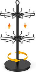 ORLESS 2 Tier Rotating Jewelry Display Stand, Keychain Display Stand with 24 Hooks, Black Metal Retail Display Spinning Holde