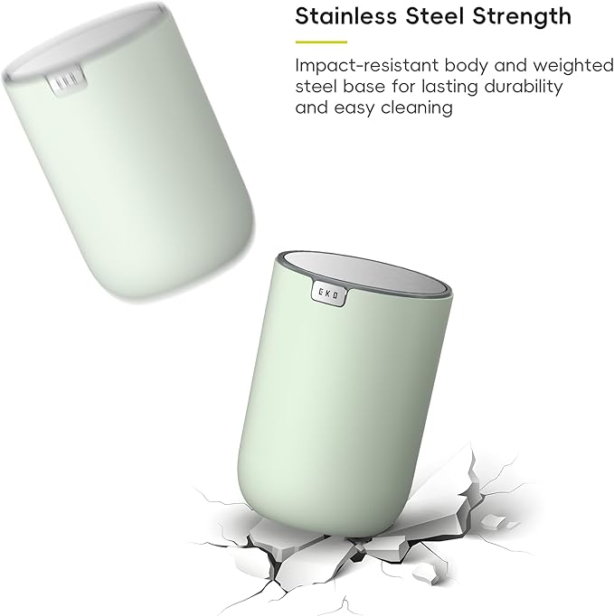 EKO Fandy 0.4 Gal/1.5L Mini Tabletop Trash Bin with Swing-Lid, Desktop Trash Can for Bathroom Countertop, Vanity, Coffee or Office, Small Garbage Bin (Sage)