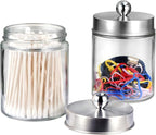Amolliar 4Pc Apothecary Jars Bathroom Vanity Storage Organizer Set -Countertop Canister with Stainless Steel Lids &Stickers -
