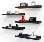 RICHER HOUSE 5 Set Floating Wall Mounted Shelves, Black Shelves for Wall Decor, Modern Picture Ledge Shelf with Lip for Stora