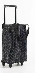 2-in-1 Foldable Shopping Bag with Wheels, Foldable Shopping Cart with Telescopic Handle, Reusable Eco-Friendly Shopping Bag for Women & Senior(Black Checkered Pattern)
