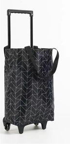 2-in-1 Foldable Shopping Bag with Wheels, Foldable Shopping Cart with Telescopic Handle, Reusable Eco-Friendly Shopping Bag for Women & Senior(Black Checkered Pattern)