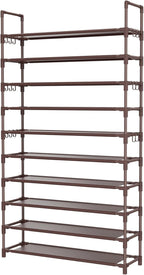 LANTEFUL Tall Shoe Rack 10 Tier Shoe Organizer Large Shoe Shelf with 18 Hooks Storage for 50 Pair Sneaker and Boot, Stackable