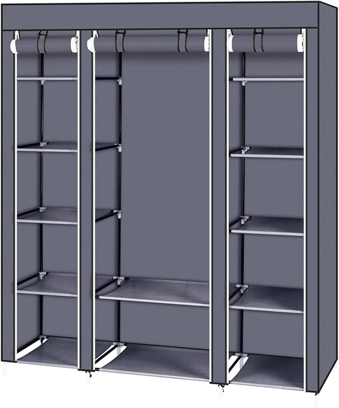 lapday 59 inches Portable Closet Wardrobe, Non-Woven Fabric Closet Storage Organizer with Hanging Rods &12 Storage Shelves, Q