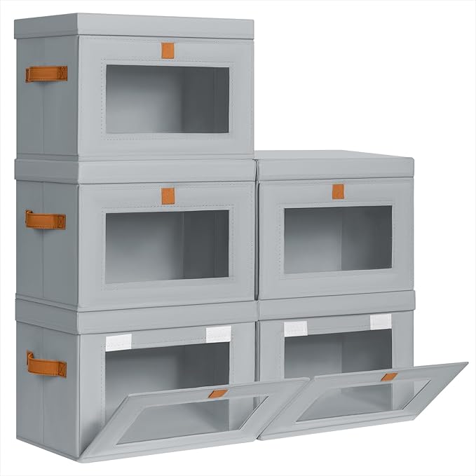 Homsorout Small Fabric Storage bins - Collapsible Storage Bins with Open Window, 5 Pack Closet Baskets for Shelves, Stackable