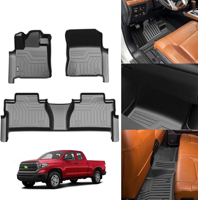 KUST Floor Mats for 2014-2021 Toyota Tundra Double Cab/Crew Max Cab, All Weather TPE Rubber Floor Liners for Tundra Accessories Front Rear 2 Row High Side