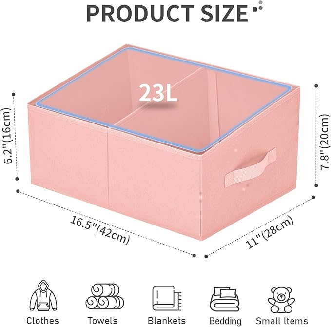 DIMJ Large Closet Shelf Organizer Bins 6 Packs with Handles and Divider, Fabric Trapezoid Storage Baskets, Foldable Clothes C