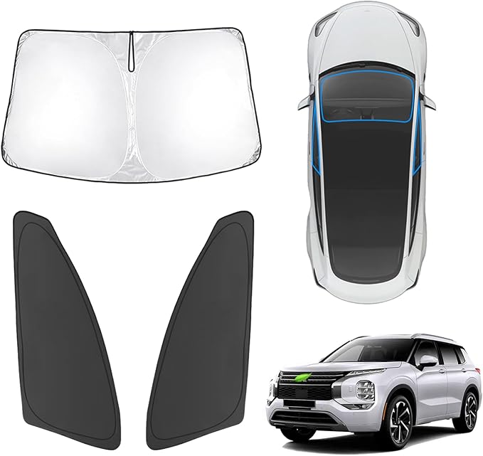Karltys 3PCS Windshield Sun Shade for 2022-2025 Mitsubishi Outlander (NOT for Outlander Sport), Front and Side Window Sunshade Custom Fit Outlander, Foldable Sun Visor Protector Blocks UV Rays