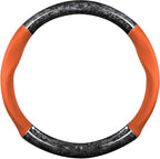 Ergocar Car Steering Wheel Sleeve, Round Forged Carbon Fiber and Leather Material Steering Wheel Sleeve, 37-38cm/14.5-15inch, Non-Slip, Soft, Breathable, Sports Style