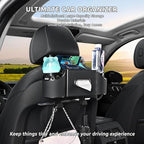 4-in-1 car organizer back seat, Multi-Pocket backseat car cup holder, Universal back seat cup holders for cars, car organization, for Travel & Daily Use (BLACK)