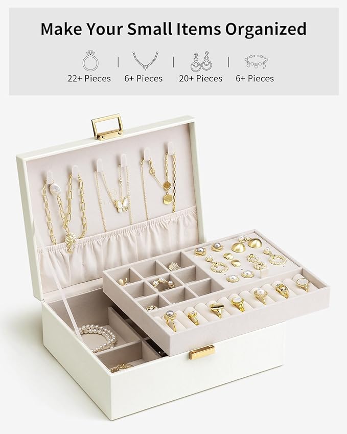 VLANDO Jewelry Box for Women, Gift for Women Girls,2 Layer Jewelry Box,Large Jewelry Organizer for Women Removable Jewelery T
