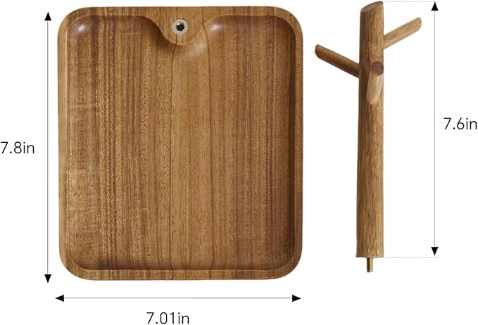 Solid Acacia Wood Key Tray and Bowl for Entryway Table - Jewelry Tray With 3 Hooks, Open Storage for Wallet, Glasses, Watches