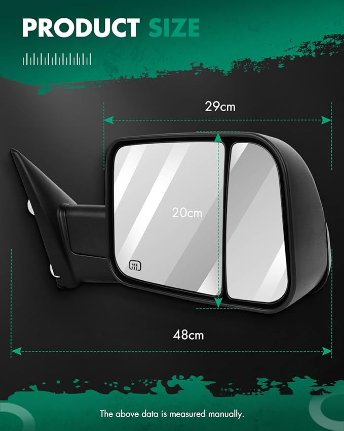 SCITOO Power Heated Towing Mirrors 98-01 fit for Dodge for Ram 1500 98-02 for Ram 2500 3500 Truck Black Rear View Side View Mirror Tow Pair Set