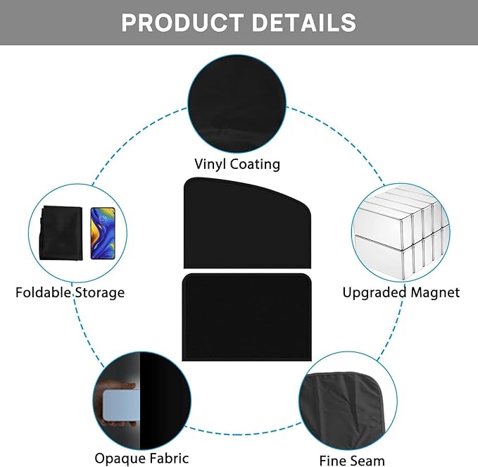 Side Window Sun Shade Magnetic Universal Sunshade Privacy Blinds Car Blackout Curtain for Car Camping Sleeping Family Travelling Rear Side 4PCS