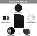 Side Window Sun Shade Magnetic Universal Sunshade Privacy Blinds Car Blackout Curtain for Car Camping Sleeping Family Travelling Rear Side 4PCS
