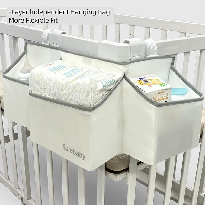 Hanging Baby Diaper Caddy, 3-in-1 Diaper Caddy Organizer Holder For Baby Crib, Nursery Organization Diaper Stacker Storage Fo