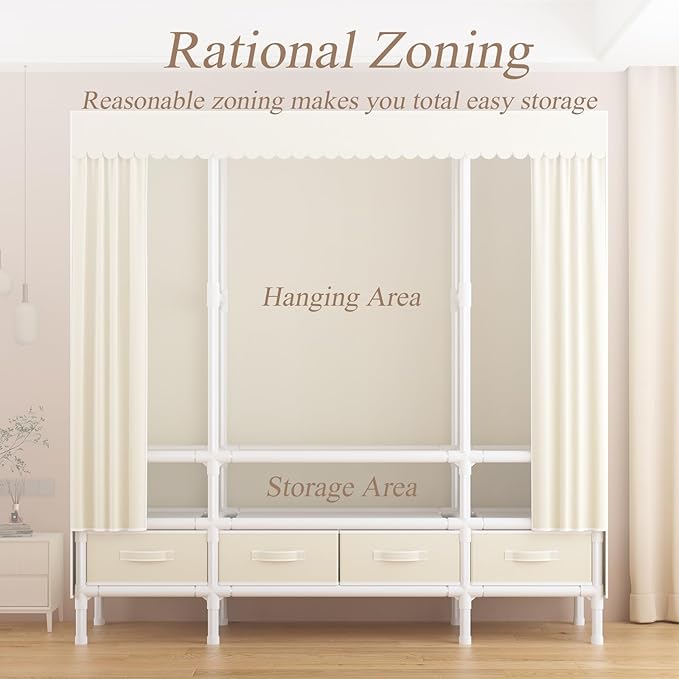 Portable Closet,Garment Rack,Heavy Duty Clothes Rack with Cover,Wardrobe Closet with 1 Hanging Rods, 2 Storage Shelves,27.5" 