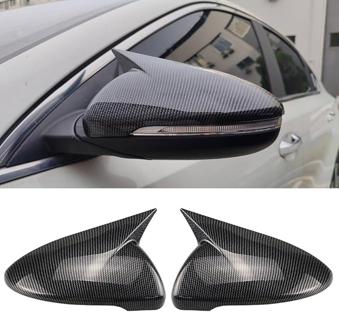 Compatible with Kia Forte Mirror Cover 2019 2020 2021 2022 2023 2024, Accessories Car Exterior Door Ox Horn Side Rearview Mirror Guard Cover Trim Caps (Carbon Fiber Color)