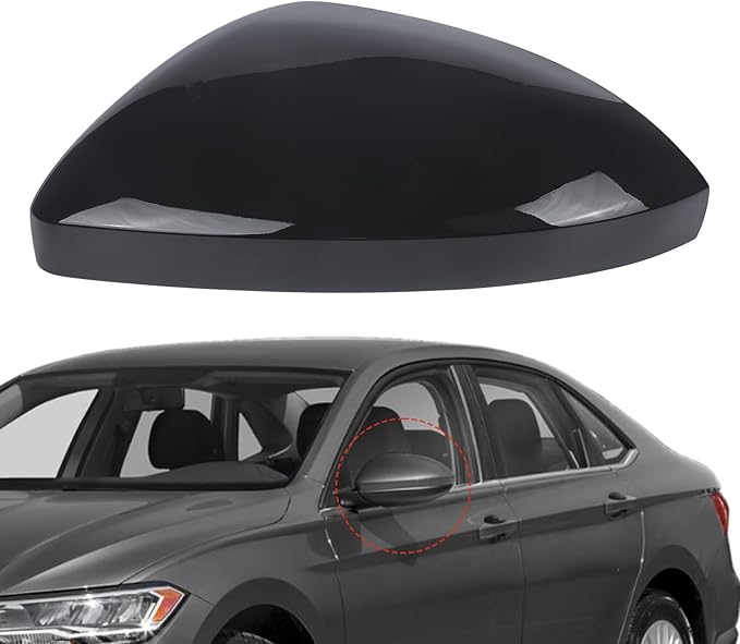 DERI Driver Side Mirror Cap Compatible with Volkswagen Jetta 2019 2020 2021 2022 2023 2024 2025, Left Side Mirror Cover fit for VW Jetta US Version Without Turn Signals, Glossy Black, 17A857537AGRU