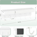 Magnetic Key Holder Wall Mount, Small Metal Key Rack with Tray, 9.6 Inch, 6 Hooks, 2 Installation Options, White