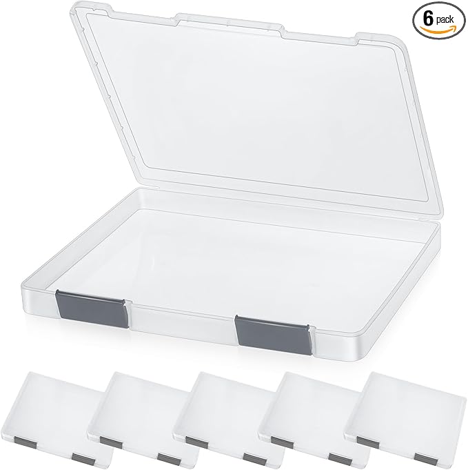 PerKoop 6 Pcs Clear Paper Storage Box A4 Plastic File Box Document Paper Organizer Storage Board Game Project Cases Container