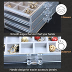 YUFONG Earring Organizer Box Acrylic Jewelry Organizer with 3 Drawers 54 Adjustable Grids Clear Stackable Earring Holder Velv