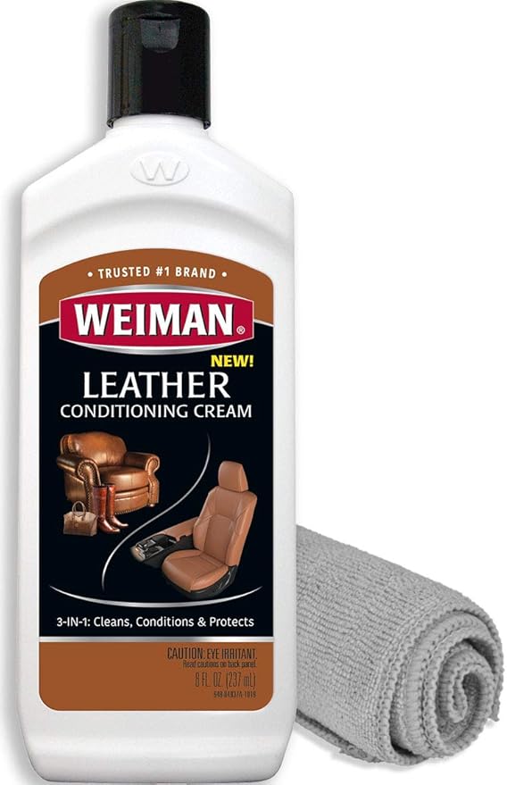 Weiman 3 in 1 Deep Leather Conditioner Cream (Microfiber Cloth) - Restores Leather Surfaces - Use on Leather Furniture, Car S