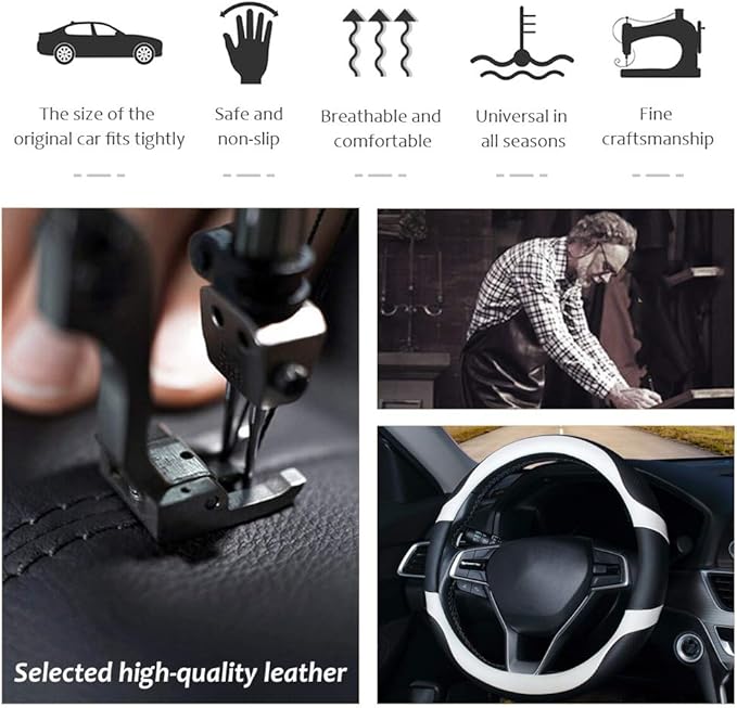 Car Steering Wheel Cover with Durable PU Leather, Universal 17 inch Fit for Car Truck SUV, Breathable Anti Slip Auto Steering Wheel Covers for Men and Women