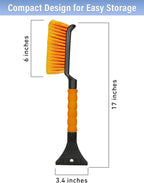 17" Snow Brush & Ice Scraper for Car Windshield | Heavy-Duty Snow Removal Tool | Small Snow Brush with Ergonomic Foam Grip | Essential Car Winter Accessory | Efficient Snow Clearing Brush