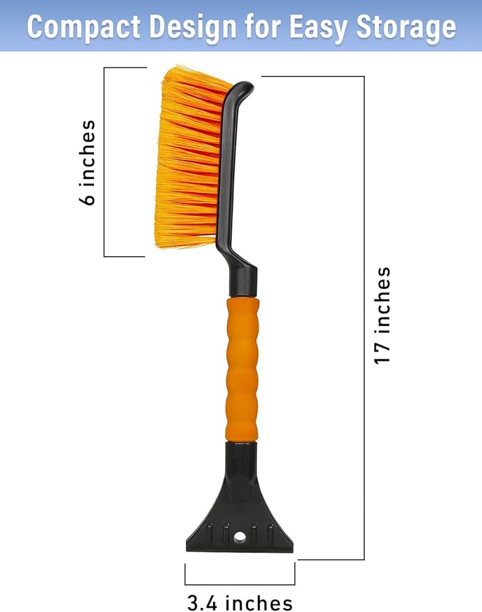 17" Snow Brush & Ice Scraper for Car Windshield | Heavy-Duty Snow Removal Tool | Small Snow Brush with Ergonomic Foam Grip | Essential Car Winter Accessory | Efficient Snow Clearing Brush